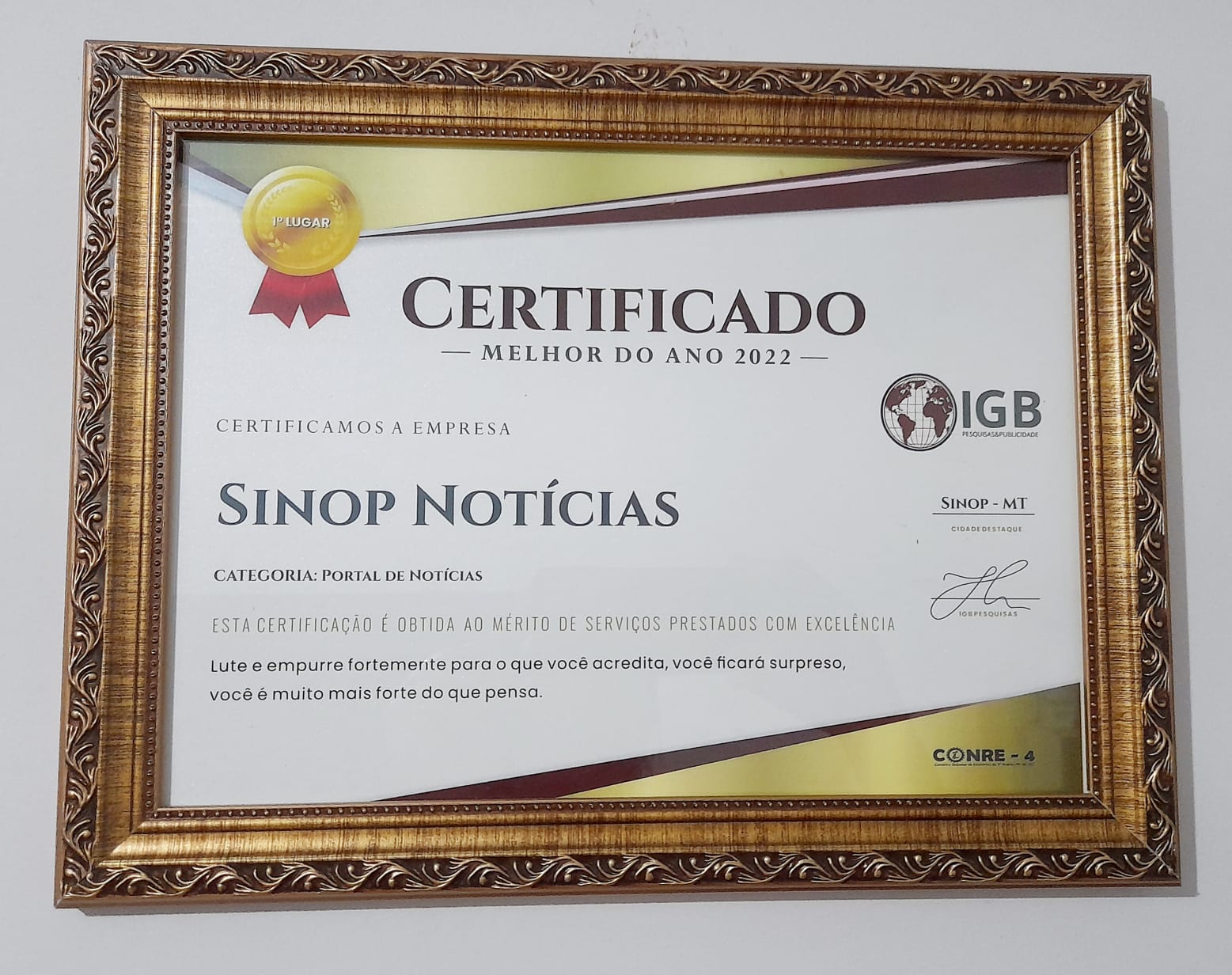 O Site Sinop Notícias recebe certificado de excelência nos serviços prestados em 2022; confira a lista 