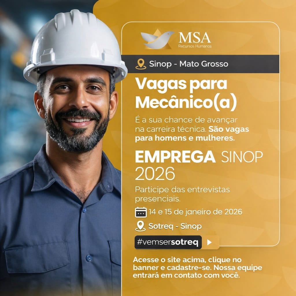 Emprega Sinop 2026 oferece oportunidades para mecânicos em evento presencial 