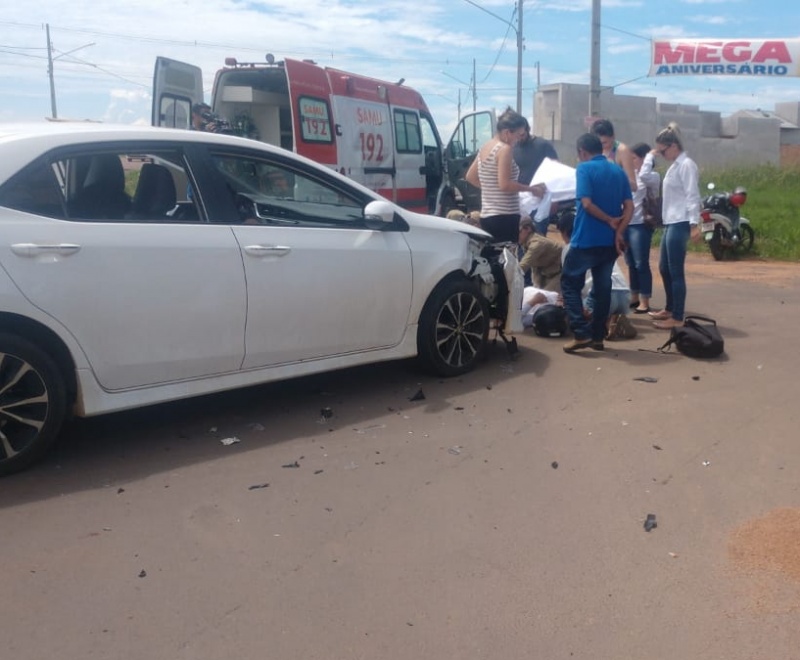 Sinop: Mulher fica ferida em acidente entre moto e carro